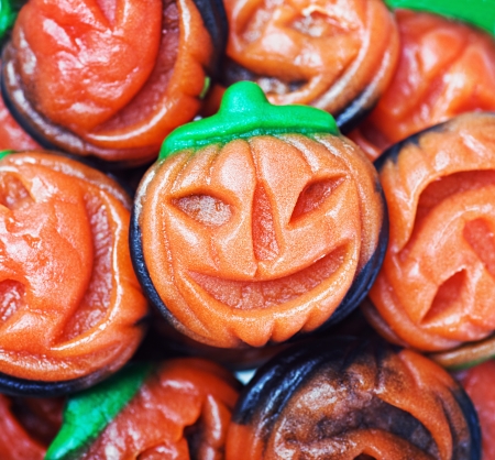 background of jelly candy in the shape of a pumpkin Halloweenの写真素材