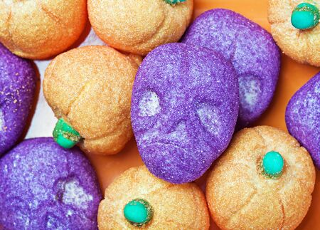 candy skull and pumpkin souffle of a holiday Halloweenの写真素材
