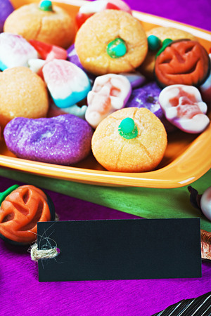 For Halloween candy and black label for textの写真素材
