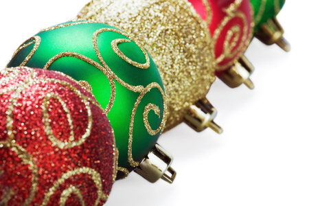 Christmas decorations, balls on a white background with space for textの写真素材