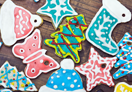 Christmas gingerbread cookies on the tableの写真素材