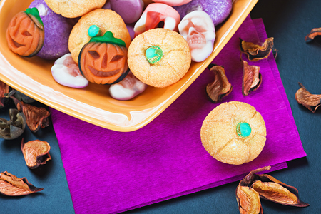 candy and pumpkin souffle of a holiday Halloweenの写真素材