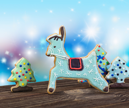 Christmas cookies on a blue 
の写真素材