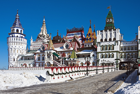 White-stone Kremlin in Izmaylovo in Moscow, Russiaの写真素材