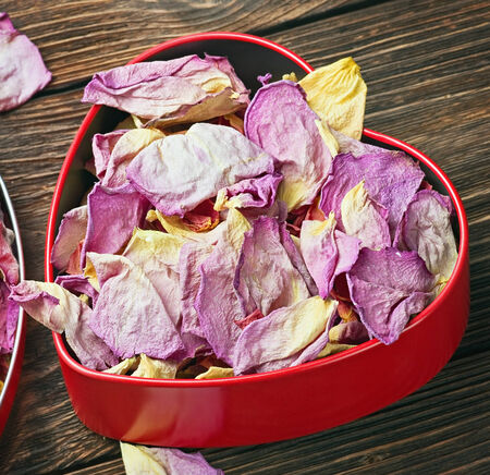 dried flowers in a red box. Surprise Valentine's Dayの写真素材