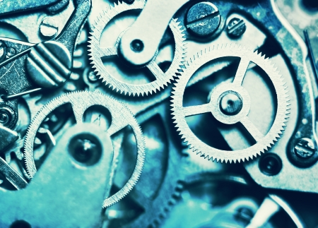 clock mechanism made in the technique of toning. Very shallow depth of field. Focus on the central gearsの写真素材
