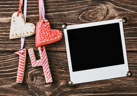 cookies with date and 14 frame for photo Valentine's Dayの写真素材