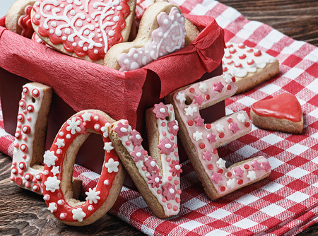 word love to bake cookies for the day of Valentineの写真素材