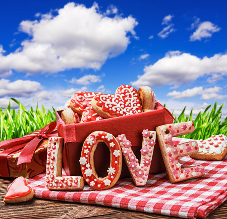baked cookies for the holiday Valentine's or birthdayの写真素材