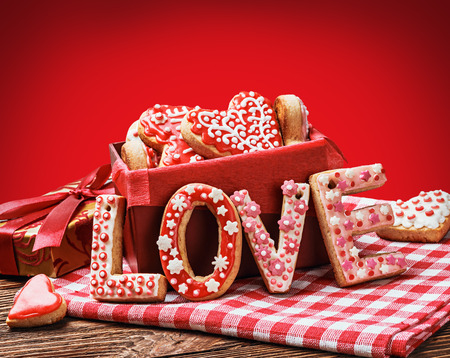 word love to bake cookies for the day of Valentineの写真素材