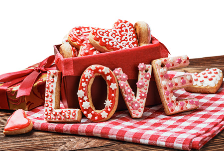 baked cookies with the word love and the Valentine's Dayの写真素材