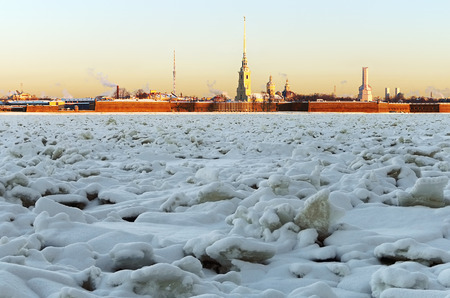 Peter and Paul Fortress in winter at sunrise in St. Petersburg. Russiaの写真素材