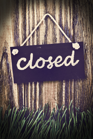 black board with an inscription on the door closed. toned imageの写真素材