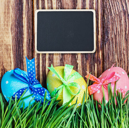 blackboard for the text and Easter eggの写真素材