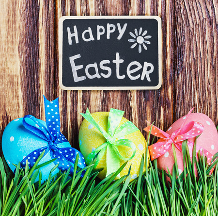 blackboard for the text and Easter eggの写真素材