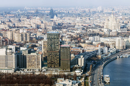 RUSSIA, MOSCOW - April 13, 2014: View of the World Trade Center in Moscow. Center for International Trade and business center of Moscow, in the center to hold business meetings, symposia, conferences, meetings and other business activitiesのeditorial素材