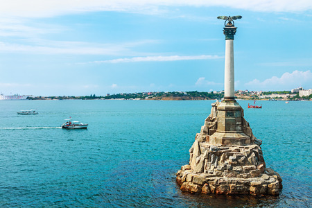 Monument to scuttled Russian ships to obstruct entrance to Sevastopol bay. One of symbols of Sevastopol.Crimea, Russiaの写真素材