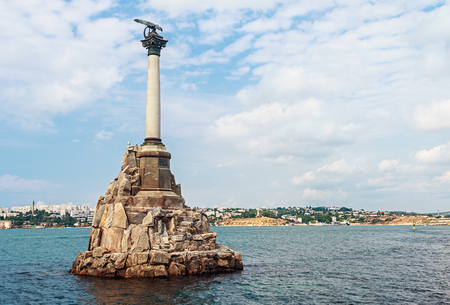 Monument to scuttled Russian ships to obstruct entrance to Sevastopol bay. One of symbols of Sevastopol.Crimea, Russiaの写真素材