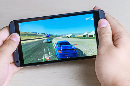 Moscow, Russia - August 26, 2014: Real Racing 3 game for android on your smartphone htc. Real Racing...