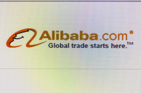 Moscow, Russia - September 24, 2014: Close-up open company logo Alibaba on a home computer screen. Alibaba Group Chinese public company operating in the field of e-commerce, the owner of B2B web portal Alibaba.com のeditorial素材