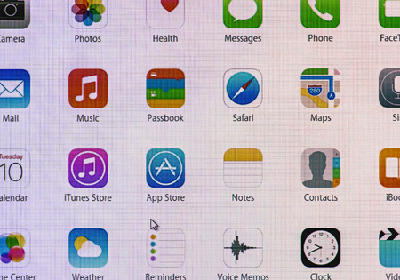Moscow, Russia - September 24, 2014: operating system of Apple iOS 8 homescreen. iOS 8 mobile...