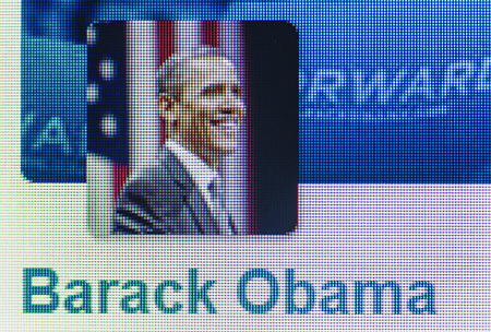 Moscow, Russia - September 24, 2014: social networking icon Barack Obama. Barack Hussein Obama is the 44th President of the United States of America. The Nobel Peace Prize 2009 のeditorial素材