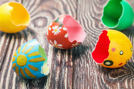 shells of easter eggs on a wooden table