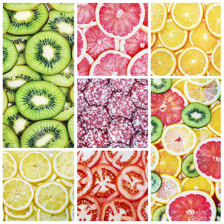 Set of fruits, vegetables and other products isolated on white backgroundの写真素材