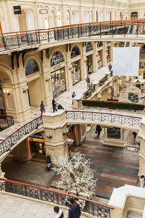 Moscow, Russia - May 23, 2015: People in the mall GUM on Red Square. GUM (an abbreviation of "State Department Store), a large shopping mall in the center of Moscowのeditorial素材