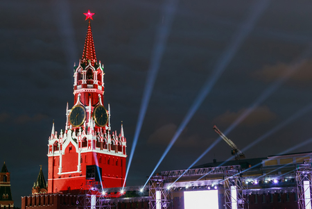 Spasskaya Tower of the Moscow Kremlin in illumination.の写真素材