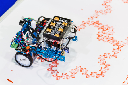 Moscow, Russia, November 20, 2015: The 3rd International Exhibition of Robotics and advanced technologies "Robotics Expo" in Moscow. Focus on batteriesのeditorial素材