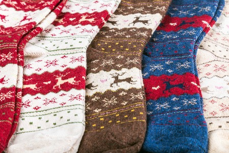 Christmas socks for the winter holiday. Background of Christmas socksの写真素材