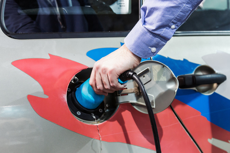 Moscow, Russia, December 20, 2016: exhibits at the exhibition dedicated to the technologies connected Connected Car. Equipment for electrical cars and achievements in the field of connected carsのeditorial素材