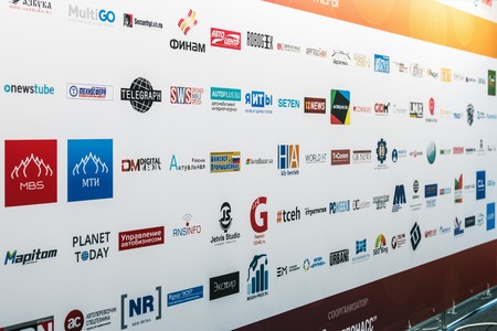 Moscow, Russia, December 20, 2016: exhibits at the exhibition dedicated to the technologies related Connected Car. companies participating in the exhibition and conferenceのeditorial素材