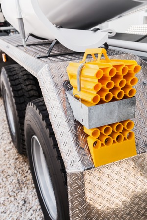 Rear bumper of construction machine with accessoriesの写真素材