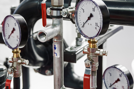 pressure gauge for measuring installed in water or gas systems. focus on pressure gaugeの写真素材