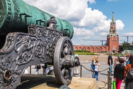 Moscow, Russia-may 23, 2018: Tsar cannon (Tsar cannon) on Ivanovskaya square and view of the...