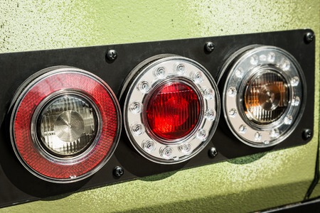 headlights and Parking lights of a truck, excavator, tractor or bulldozer or other construction...