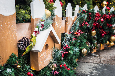 decorations and decorative elements in the city for Christmas and new yearの写真素材