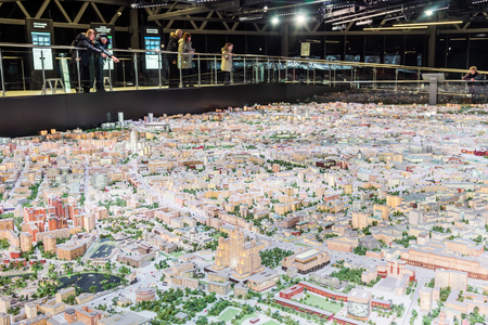 Moscow, Russia-February 24, 2019: Architectural model of Moscow exhibit for Muscovites and guests of the capital. The Central part of the city is represented on the area of 369 square meters on a scale of 1:400.のeditorial素材