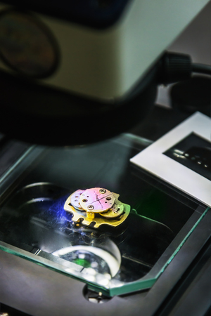 subject is examined and studied in a microscope in a laboratory or training center