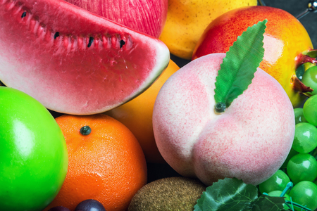 plastic replicas of various fruits for decoration and decoration of premisesの写真素材