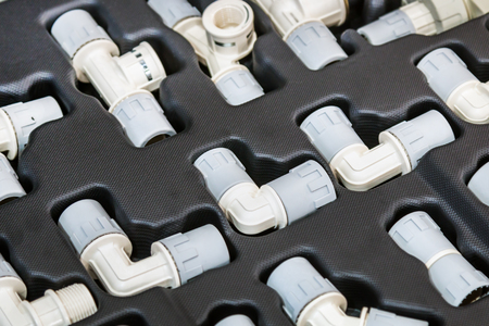 various fittings, water taps, connectors for plumbing and repair workの写真素材