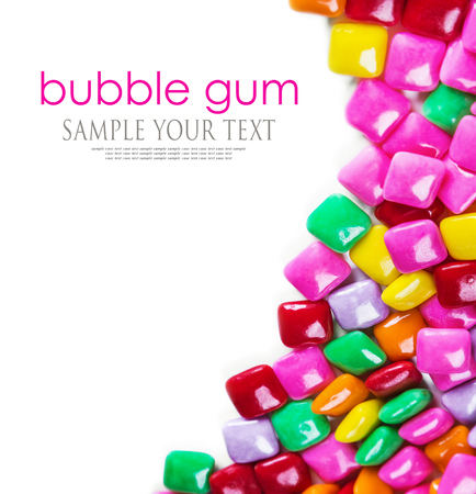 chewing gum of different rainbow colors isolated on white background. Text deleteの写真素材