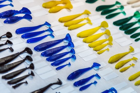 edible silicone fishing lures on the shop counterの写真素材