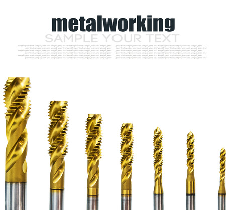 Drill bits in various sizes on the drill bit crack for Metalworking isolated on white background. Text deleteの写真素材