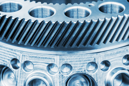 tooth gear wheel used in machining metalworking industry. Toned imageの写真素材