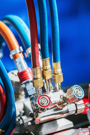connections and system control supply of oils and technical fluids in metal working machineの写真素材