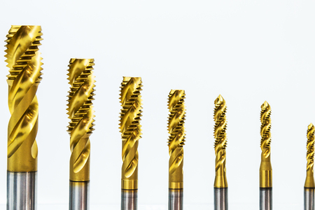 Drill bits in various sizes on the drill bit rack for Metalworkingの写真素材