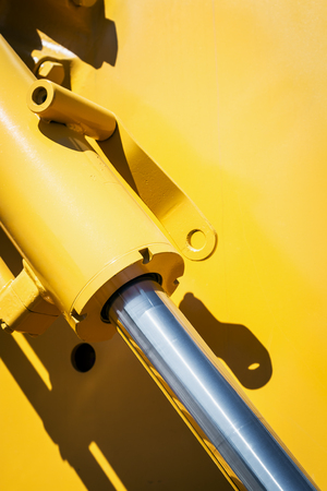 hydraulic system of tractor or excavator. Details and parts of construction and repair equipment